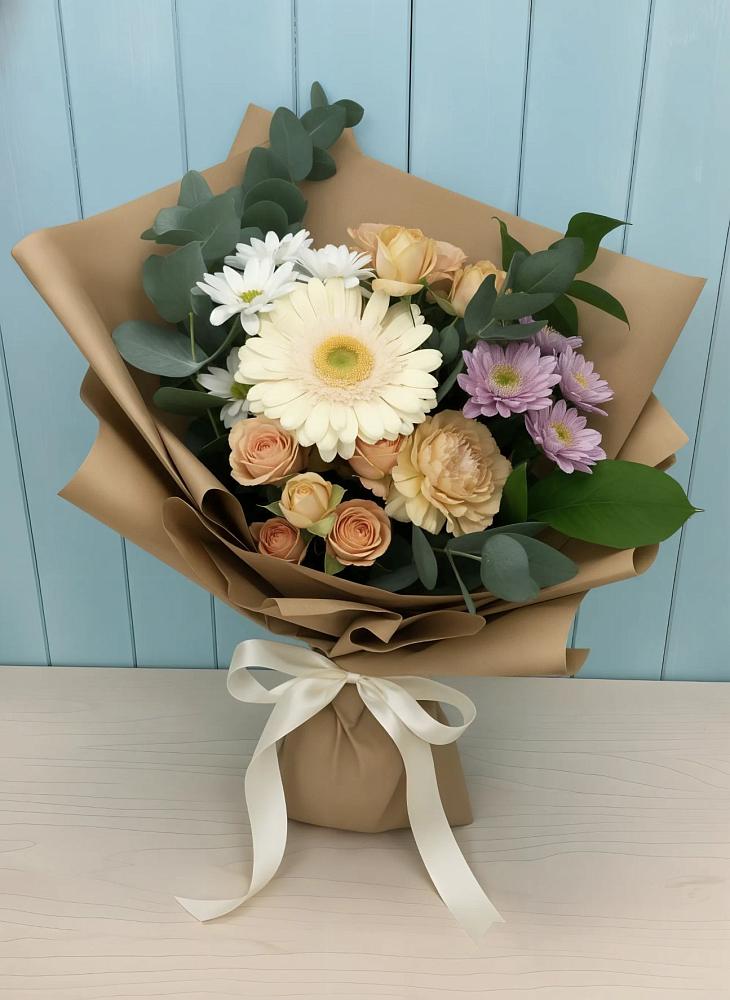Букет цветов из: Герберы и Хризантемы в Новодеревянковской