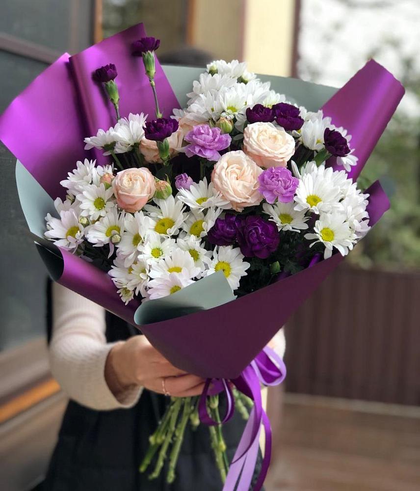 Букет цветов из: Хризантемы, Гвоздики и Розы в Новодеревянковской