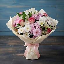 Букет цветов из:  Хризантемы, Альстромерии и Розы в Новодеревянковской