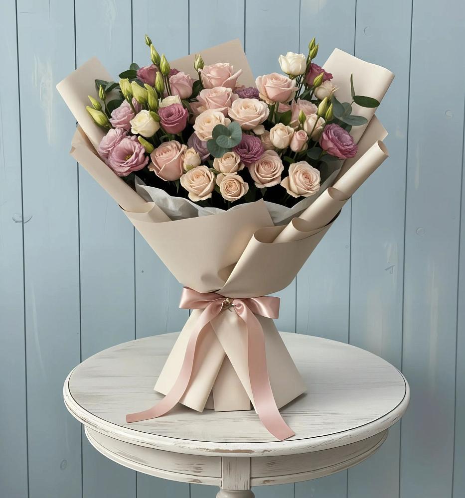 Букет цветов из: Розы и Лизиантусы в Новодеревянковской