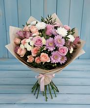 Букет цветов из:  Хризантемы, Розы и Альстромерии в Новодеревянковской