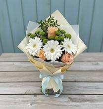 Букет цветов из:  Герберы, Розы и Хризантемы #REPLACE_PRED# Новодеревянковской