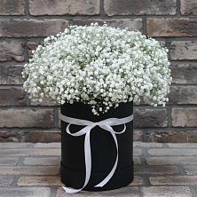 Цветочная композиция из Гипсофила в шляпной коробке в Новодеревянковской